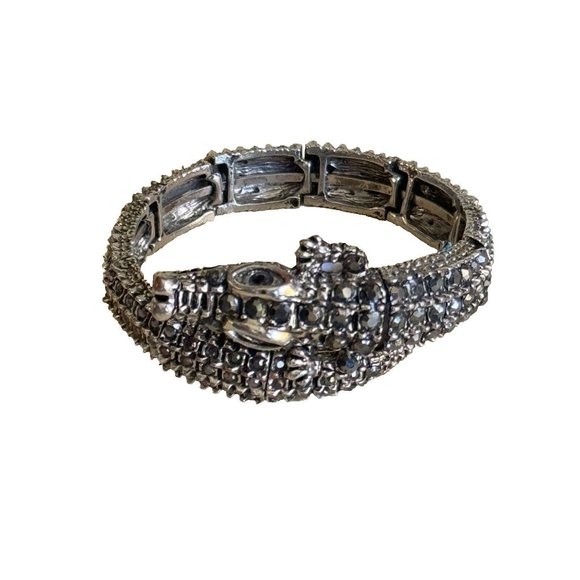 Natasha Designer Snake Charm Wrap Bracelet Jeweled w/Smokey Quartz Rhinestones - Picture 1 of 9